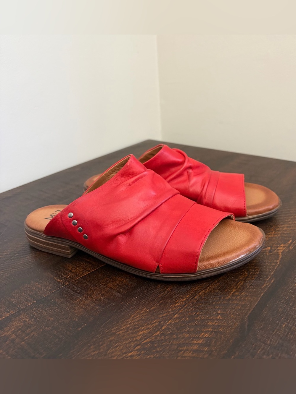 Miz Mooz Dandelion Red Leather Slip On Slides Sandals